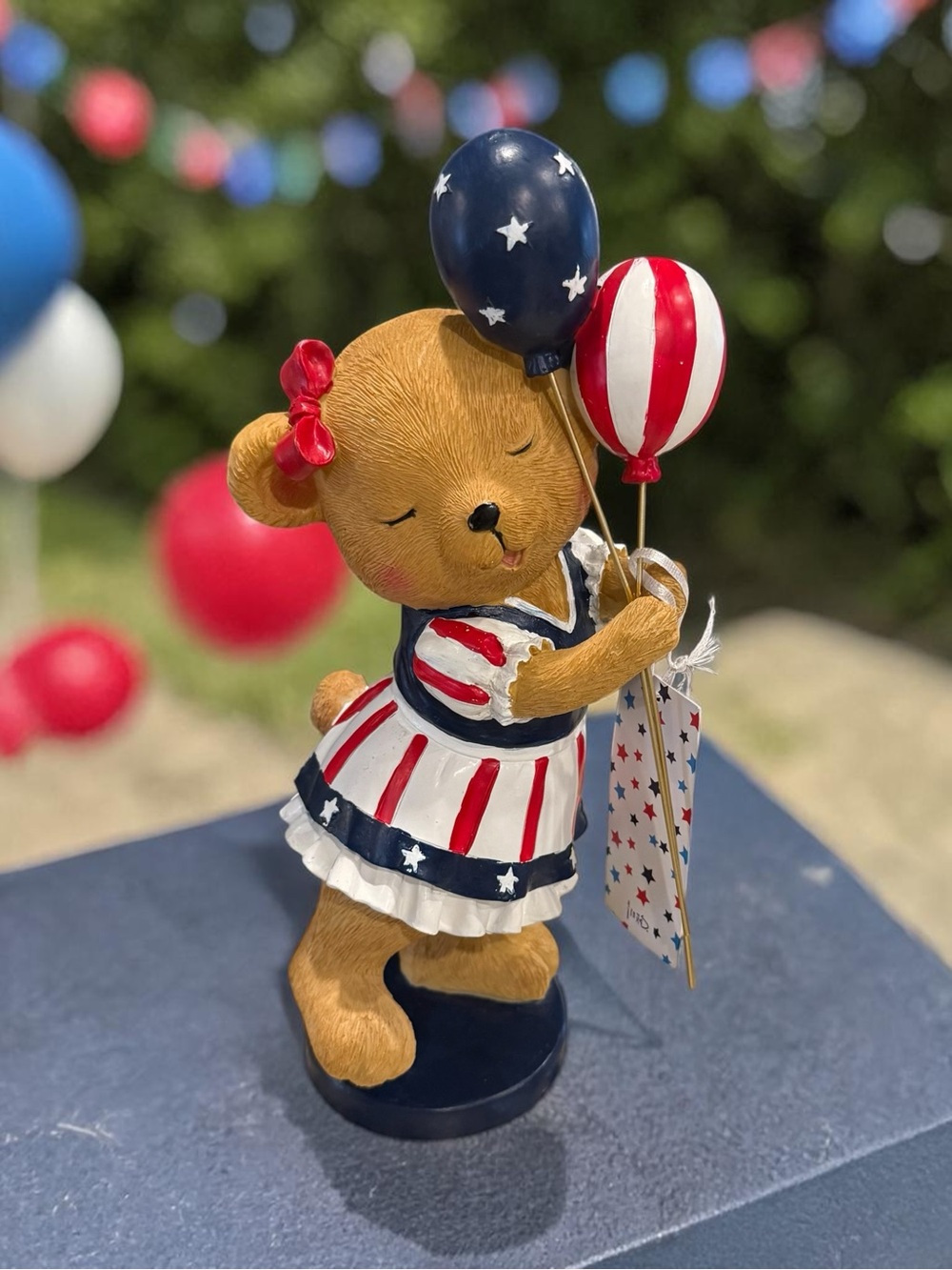 Patriotic Bear Figurine Decoration - Red White Blue